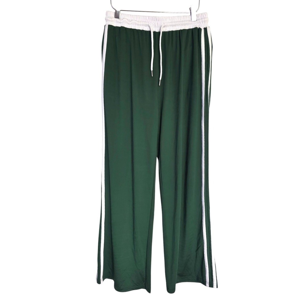 Shein Green White Side Stripe Athleisure Track Pants High Rise Relaxed Medium